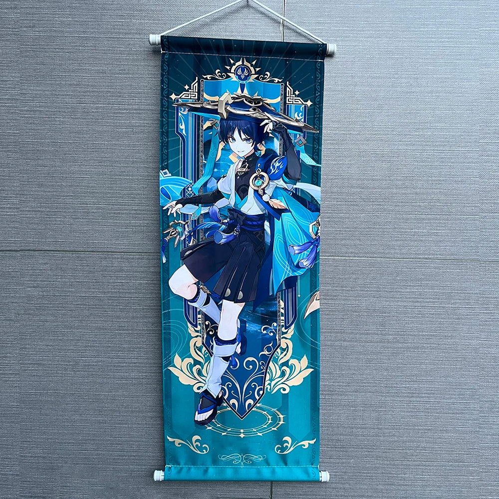 Hot Game Impact Scroll Canvas – Cartoon Heroes Wall Hanging Poster for Cosplay, Halloween, Xmas Decor & Gifts