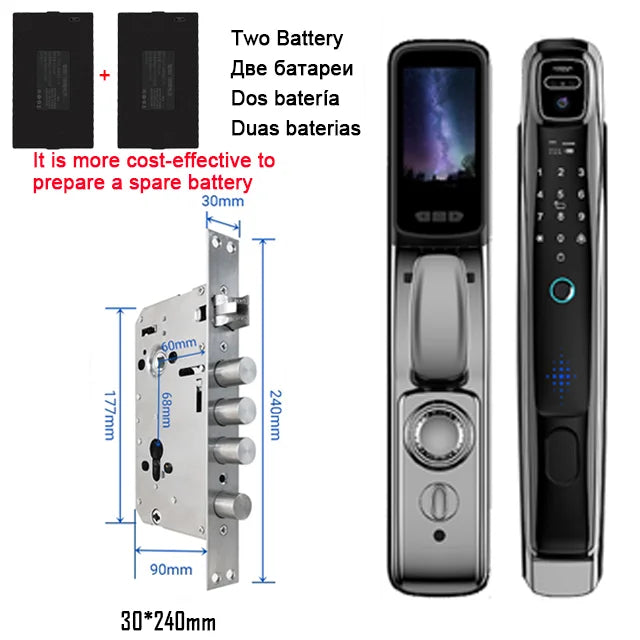 WiFi Tuya APP Face Recognition Smart Door Lock – Camera, Video Call, Voice Intercom & Automatic Digital Lock