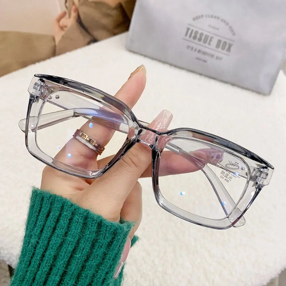 2024 Oversized Square Anti-Blue Light Glasses, Large Frame Myopia Transparent Eyeglasses