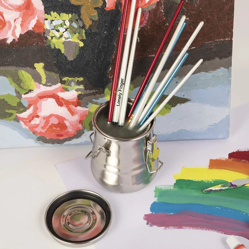 Stainless Steel Paint Brush Cleaner & Holder – Airtight Medium Brush Washer with Removable Filter for Artists