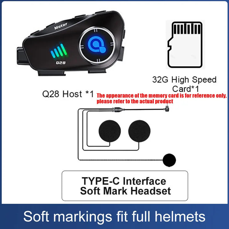 Q28 Motorcycle Helmet Bluetooth Headset — 1080P HD Wireless Camera with Super Wide-Angle Lens, WiFi, IP66 Waterproof Video Recorder