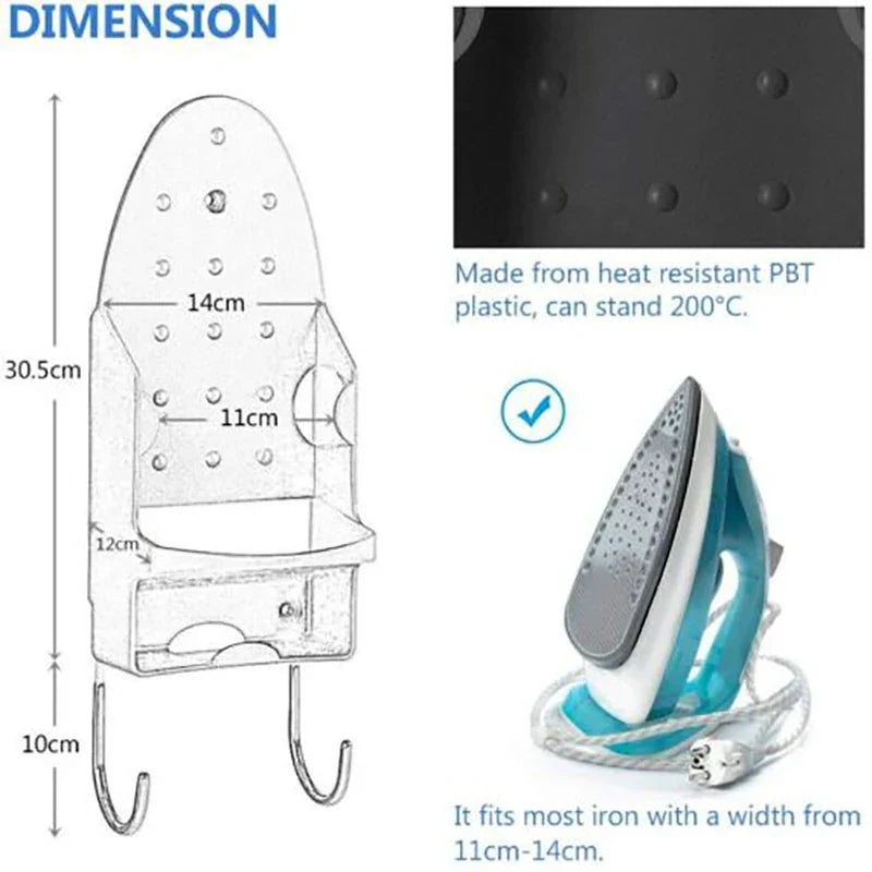 Keep Your Iron Handy: Portable Iron Holder - Wall Mount Ironing Board Hanger - Black and White Iron Storage Rack for Home or Hotel Use - Convenient Storage Solution