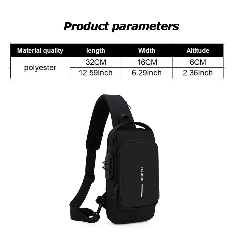 Men's Multifunction Shoulder Bag – Anti-Theft, USB Messenger Pack, Crossbody Travel Sling Chest Bag