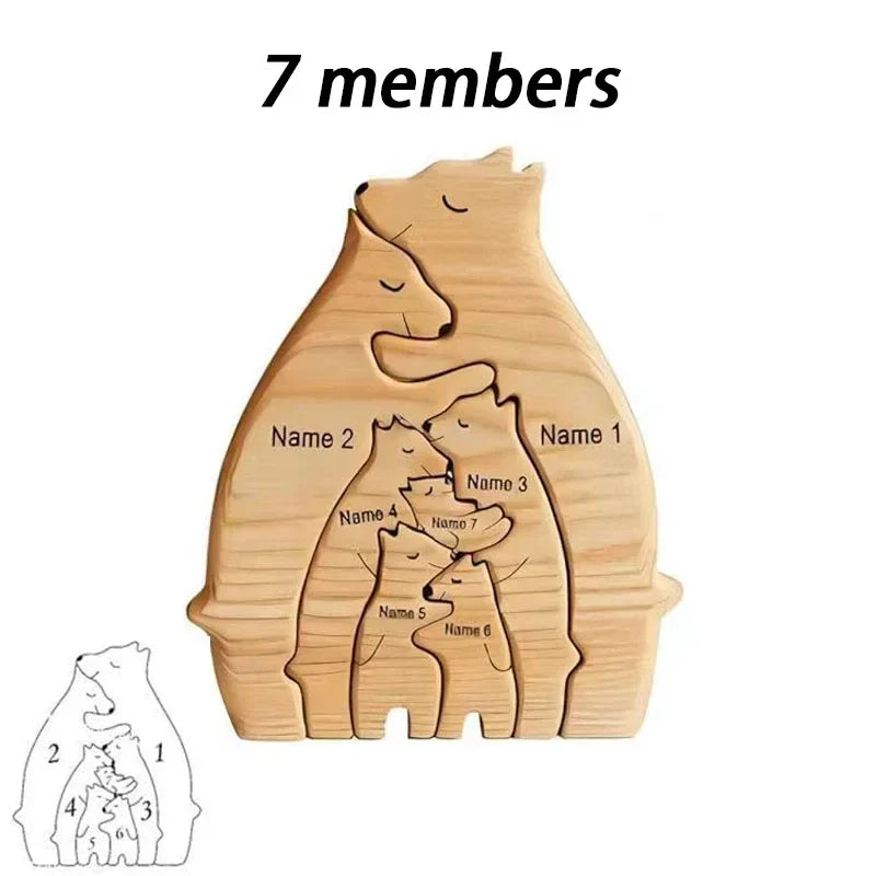 Personalized Wooden Bear Family Puzzle – Custom Name Home Decor, Thanksgiving & Christmas Gift for Mom & Baby