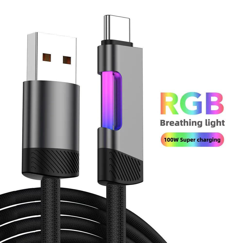 RGB Fast Charging Cable 120W 6A – USB Type-C Charge Cord with Ambient RGB Light