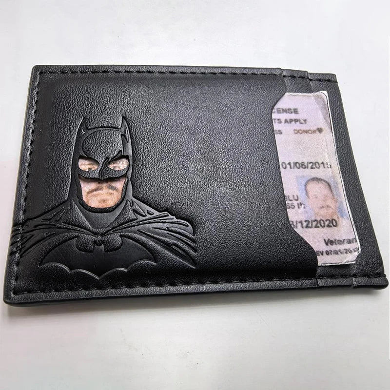 Leather Bat Wallet — Personalized Superhero Mask Card Holder, Bat ID Heroic Wallet Gift