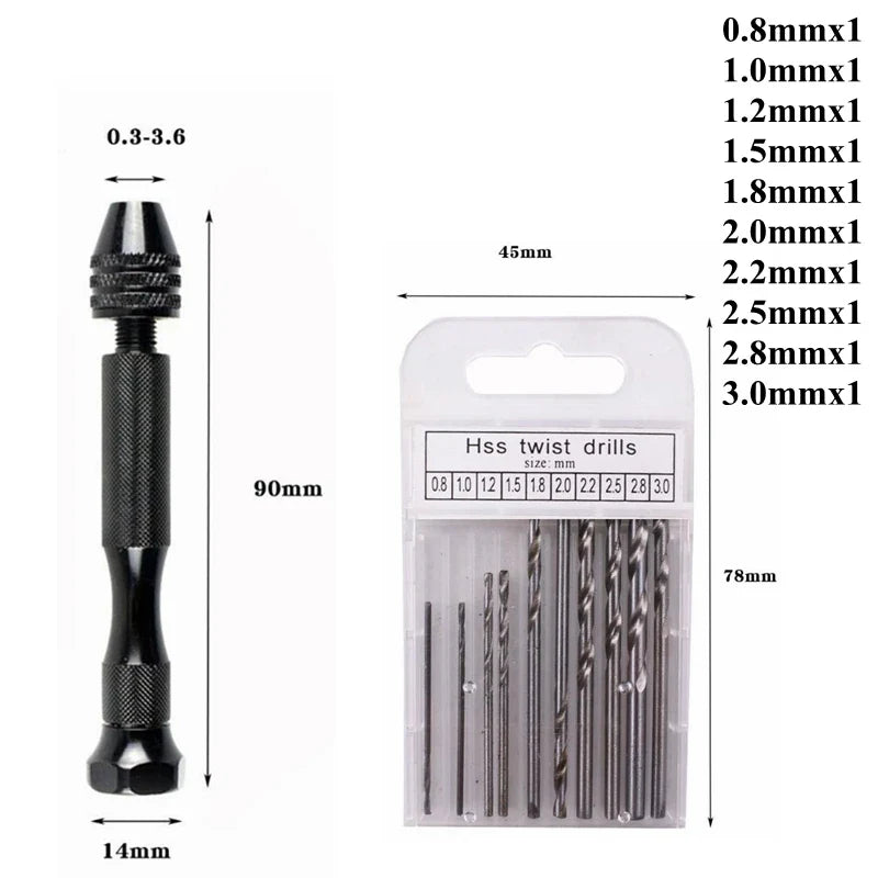 Mini Aluminum Hand Drill with Keyless Chuck – HSS Steel Twist Drill Bit for Woodworking & Manual Drilling