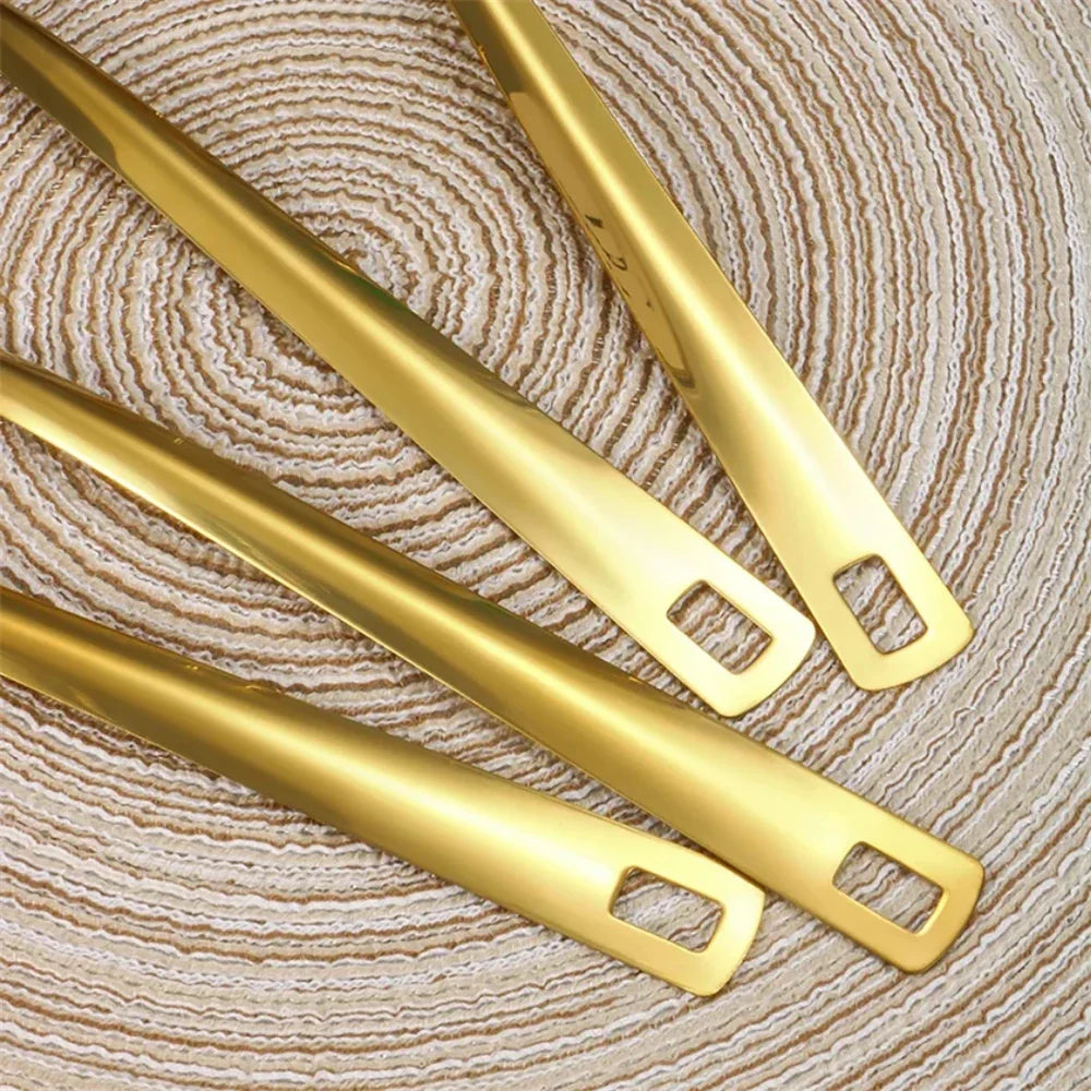 6PCS Hot Pot Cutlery Set – Stainless Steel Golden Spoons & Strainer Kitchenware
