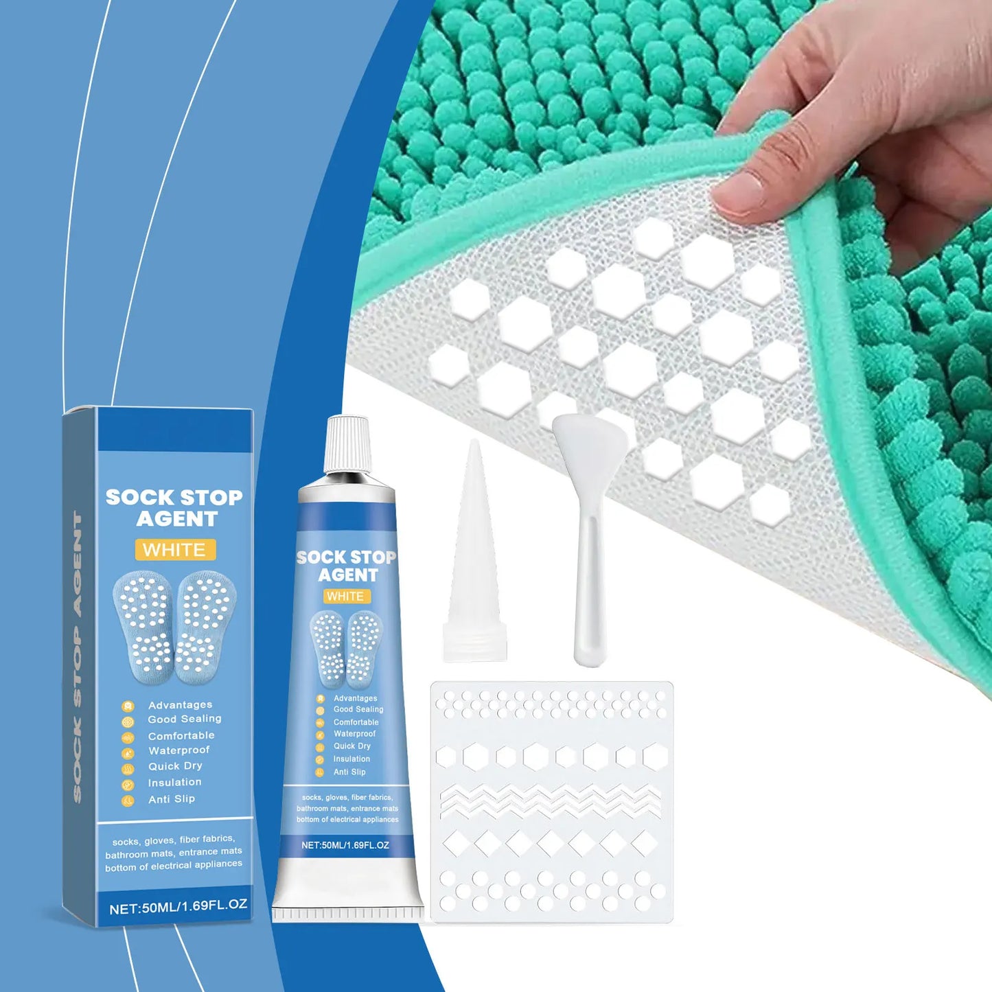 Sock Stop Glue, Non-Slip Carpet Adhesive, Silicone Heel Protector, Anti-Slip Foot Pads, Waterproof Floor Mat Stopper