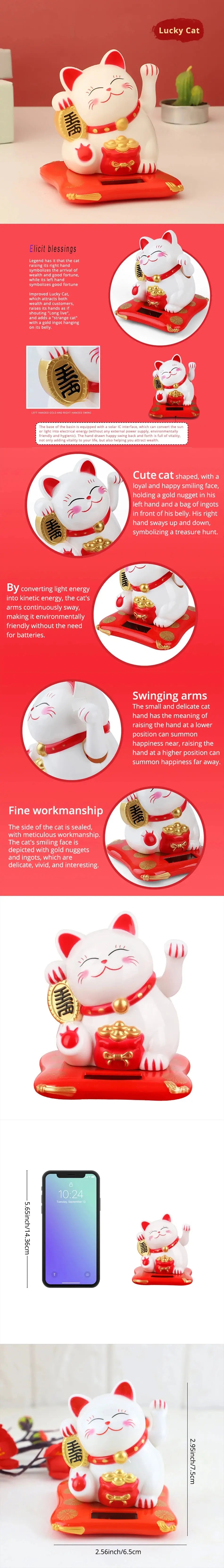 Lucky Waving Cat Solar Ornament – Solar-Powered Fortune & Wealth Decor for Home and Office