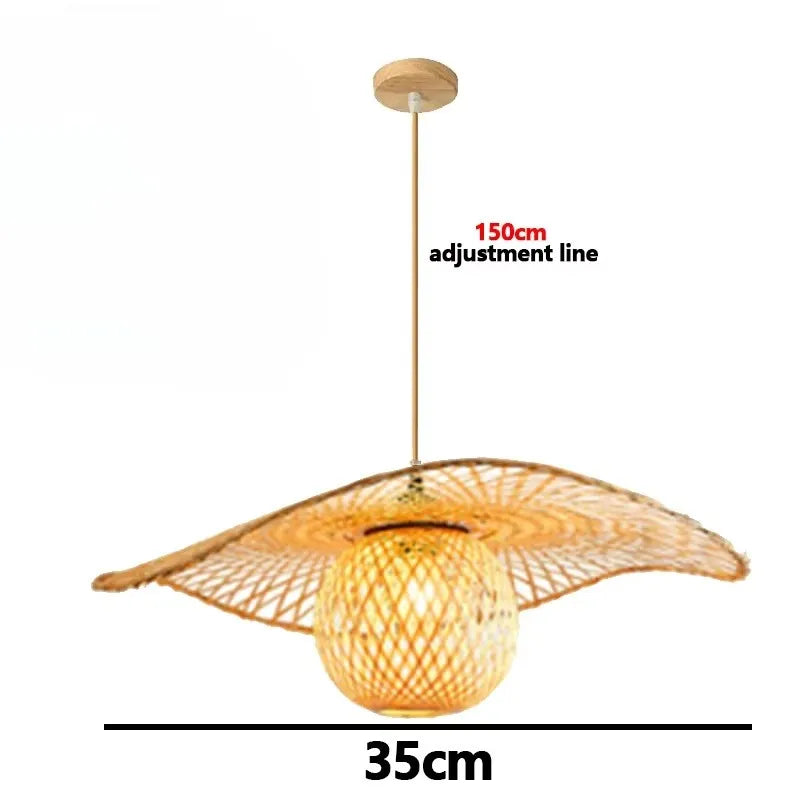 Bamboo Pendant Lamp Ceiling Light - Handwoven Rattan Wicker Hanging Fixture for Dining Room, Bedroom & Indoor Home Decor