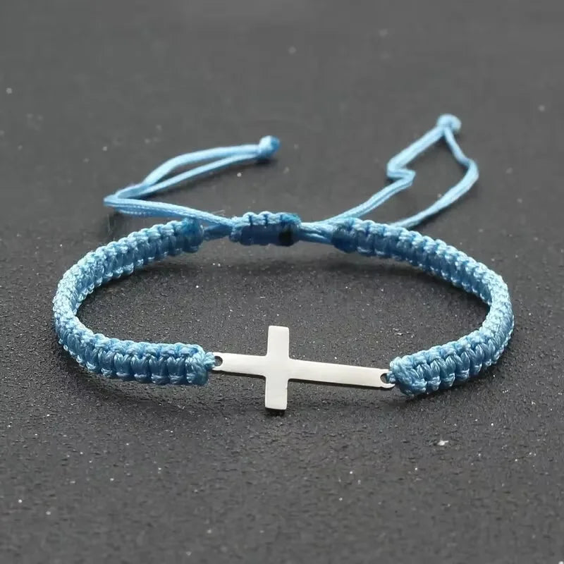 Handwoven Adjustable Stainless Steel Cross Bracelet – Colorful Cord Couple Friendship Jewelry