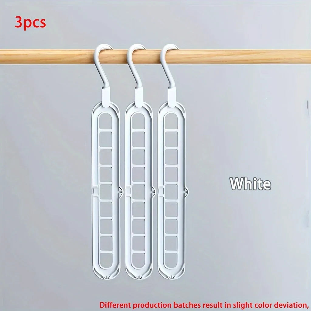3pcs Foldable 9-Hole Plastic Hangers – Heavy Duty Space-Saving Clothes Organizer for Closet & Home
