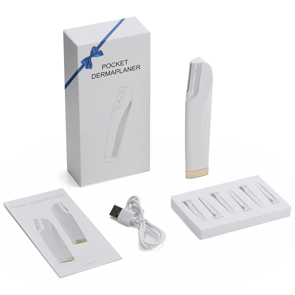Women’s Sonic Rechargeable Dermaplane Razor with Light – Facial Hair & Peach Fuzz Removal Tool with 6 Replaceable Blades Skin Exfoliation Device