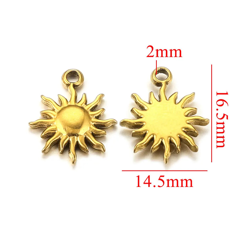 10PCS Stainless Steel Gold-Plated Sun Flower Crown Charms – DIY Necklace & Earrings Jewelry Making Accessories