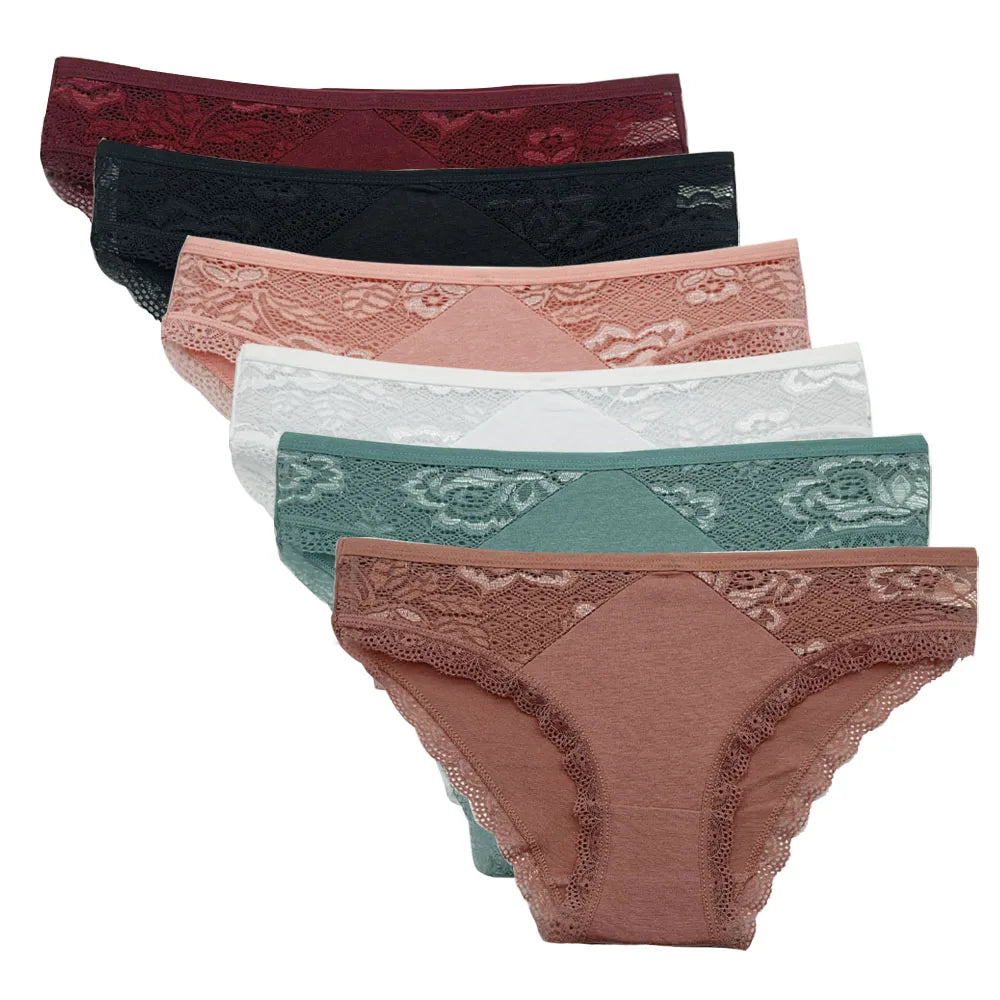 5-Pcs Women’s Cotton Panties Set – Sexy Lace Low Waist Underwear, Girls’ Briefs M-XL