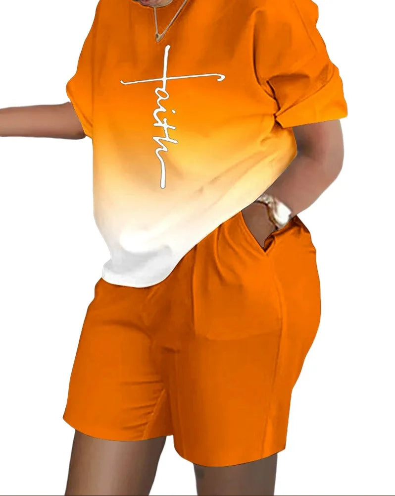 Women’s Printed 2-Piece Shorts Set – Short Sleeve T-Shirt & Elastic Waist Pants Matching Summer Y2K Outfit with Pockets (2025)