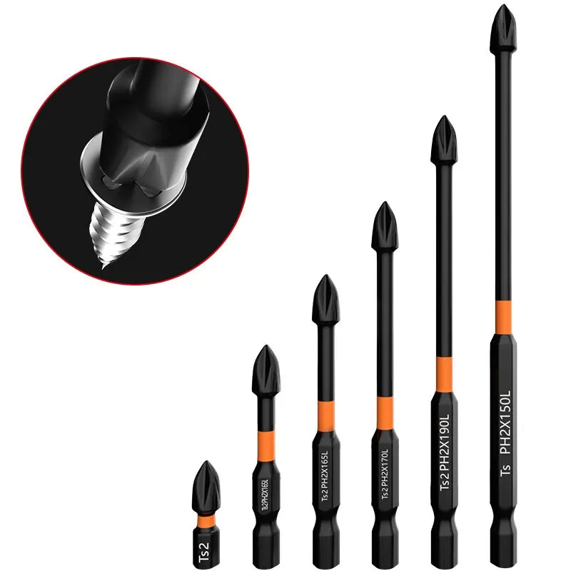 6PCS Strong Magnetic Cross Screwdriver Set - High Hardness, Anti-Slip Electric Drill Tool with Extended Hexagonal Design