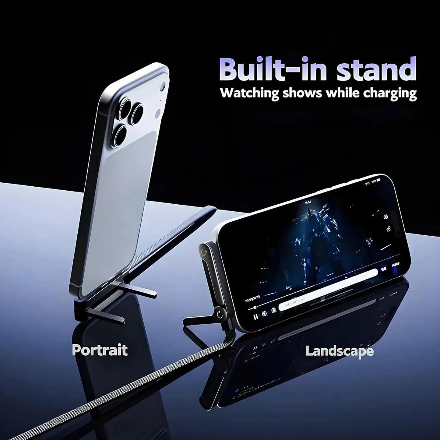 240W 2-in-1 USB-C Fast Charging Cable with Foldable Stand – Type-C Data & Desktop Holder Cord for iPhone 17/16