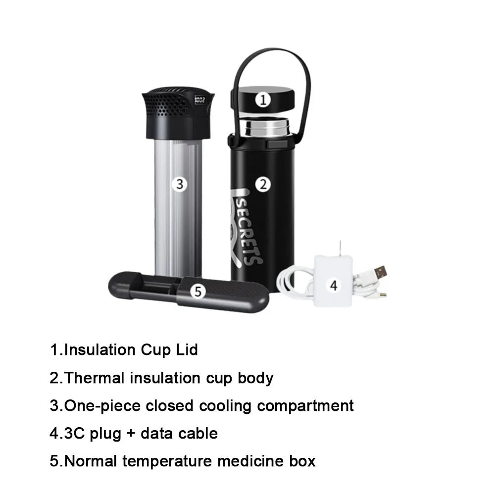 Rechargeable Insulin Refrigerated Cup - Portable Medicine Cooler with LCD Digital Display