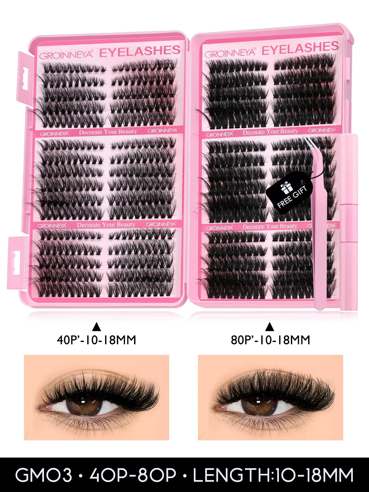 GROINNEYA Cat Lash Clusters Kit – 640pcs with Lash Bond & Seal, DIY Eyelash Extensions for Home Use
