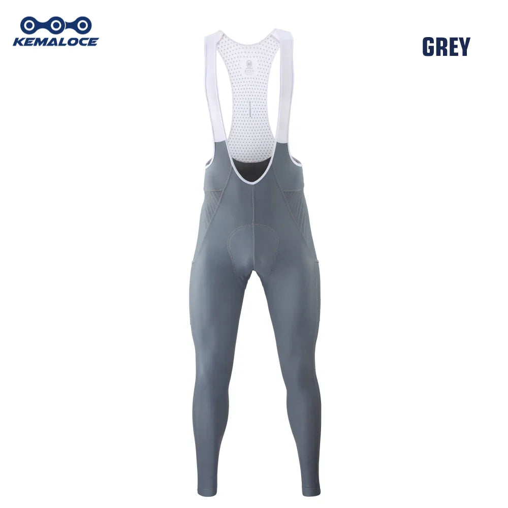KEMALOCE Men's Cycling Long Pants, Autumn Blue & Grey, Gel Pad, Reflective Bike Bib, Breathable Bicycle Trousers with Rear Pocket