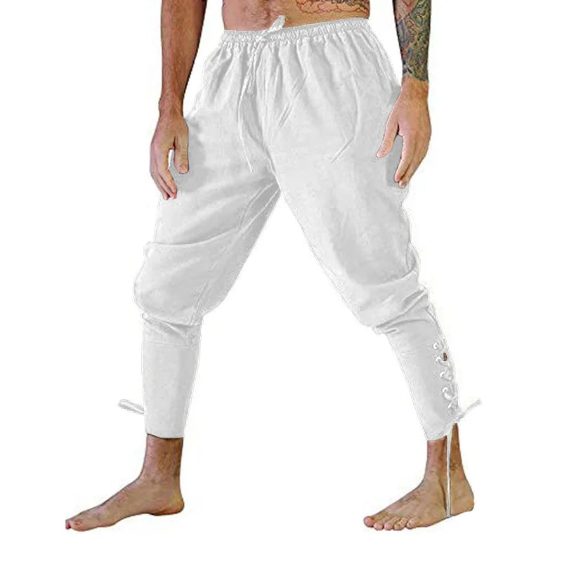 Men’s Pirate & Viking Costume Pants – Renaissance Medieval Drawstring Shorts for Halloween Cosplay