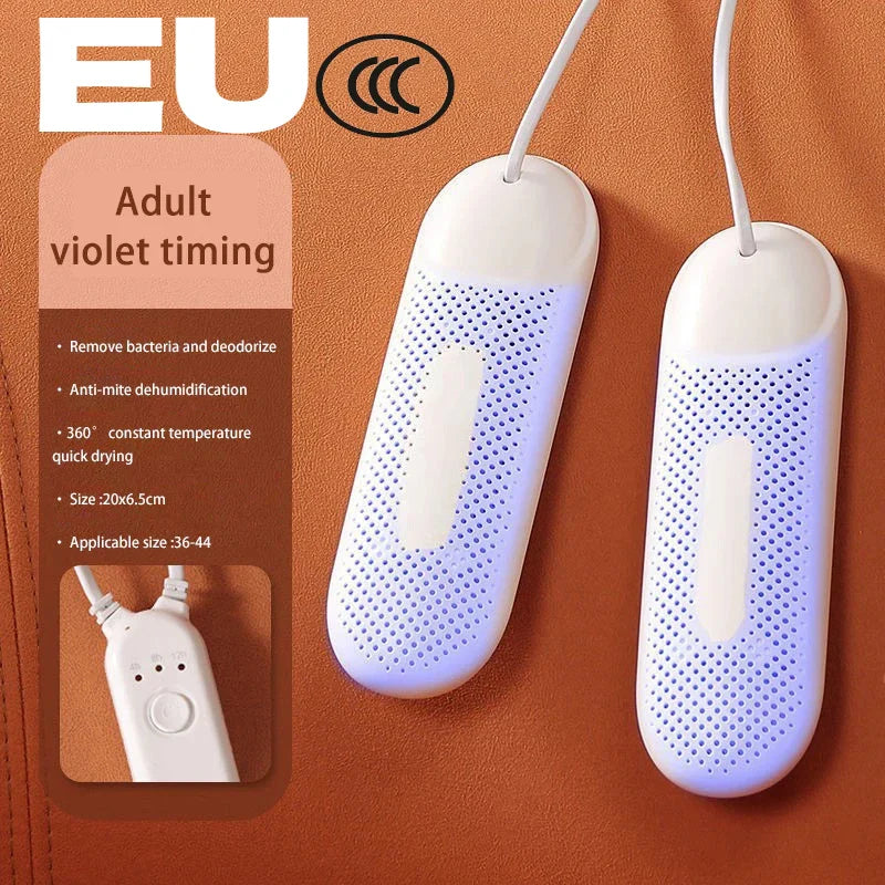 Portable Electric Shoe Dryer & Freshener β UV Dehumidifier for Footwear & Socks, Timed, EU/US/UK Compatible