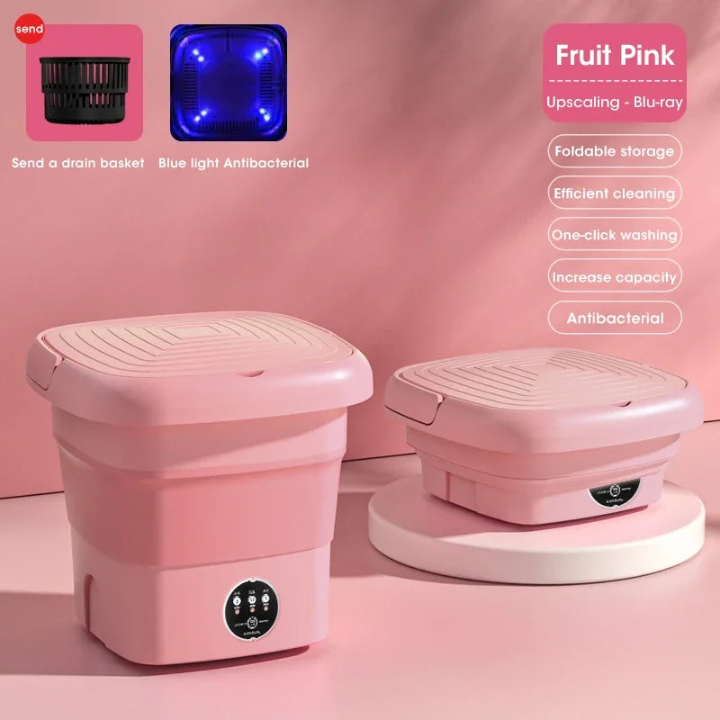 Folding Washing Machine Bucket – Portable Clothes & Socks Washer for Travel, EU/US/UK Plug