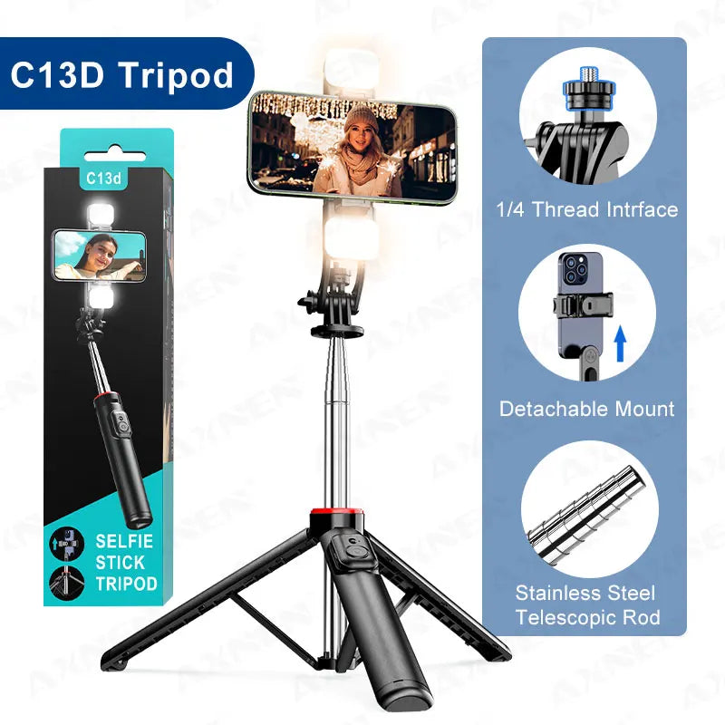 AXNEN Mobile Phone Tripod C12/C13 – 1325mm Stand for Cellphone & GoPro, with Wireless Bluetooth Remote for Live Streaming