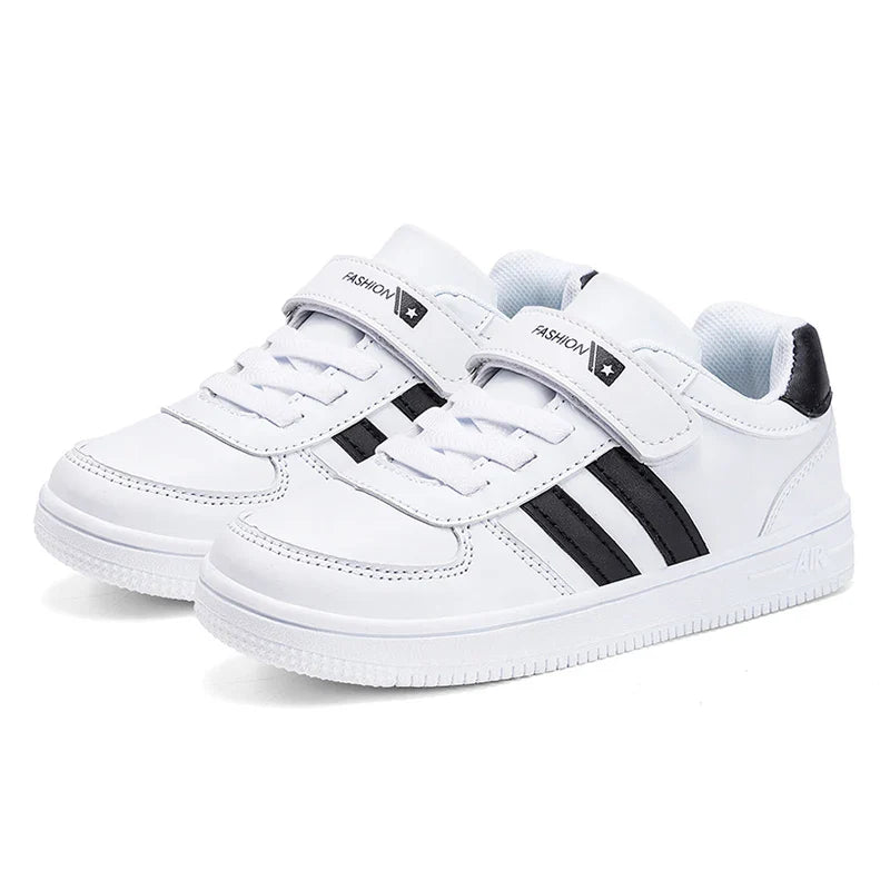 Kids White Sneakers — Boys & Girls Sport Casual Shoes, Non-Slip School Walking & Running Shoes, Sizes 28-39
