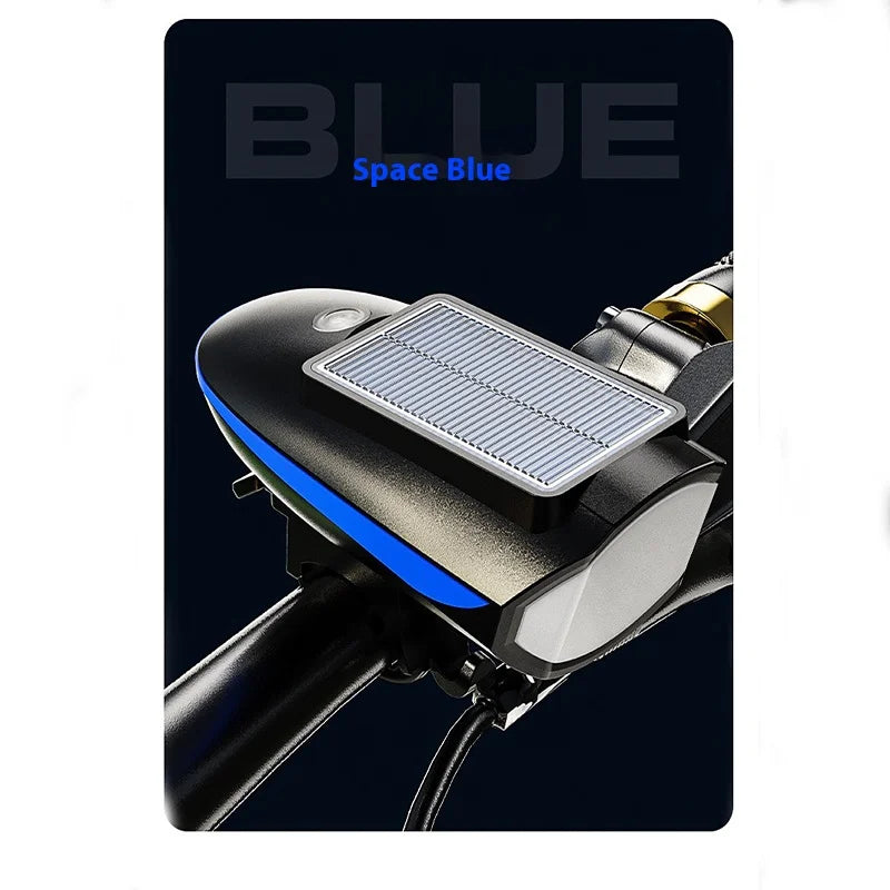 Solar Rechargeable Bicycle Headlight with Horn – USB Charging Bike Light for Mountain & Night Riding Outdoor Safety Lamp