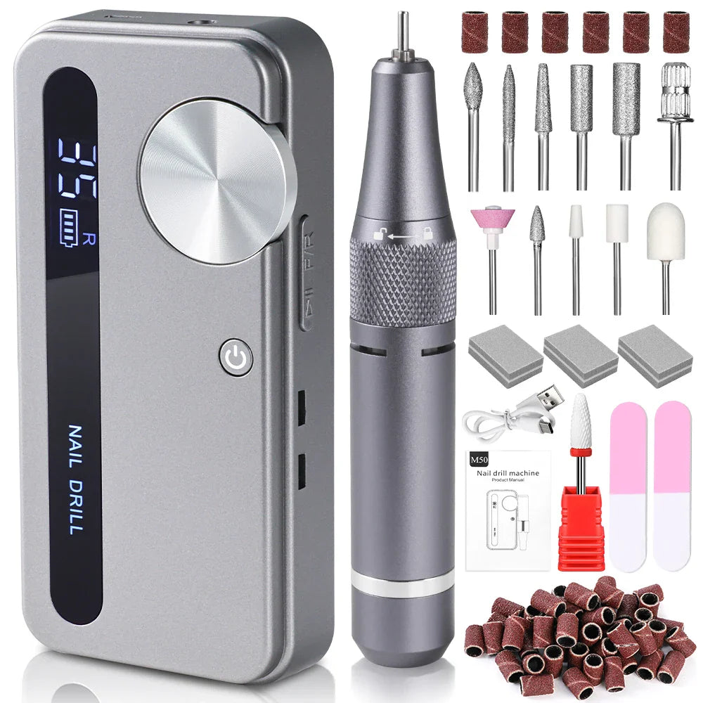 35000RPM Electric Nail Drill – Professional Rechargeable Nail File for Gel Nails, Portable Manicure Tool