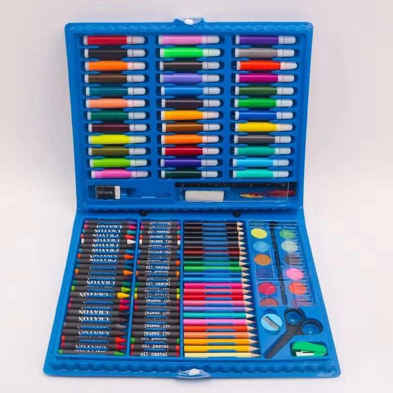 150PCS Children's Art Brush Set – Painting Stationery Kit with Oil Paint, Watercolor Pens, Crayons & Pencils in Gift Box