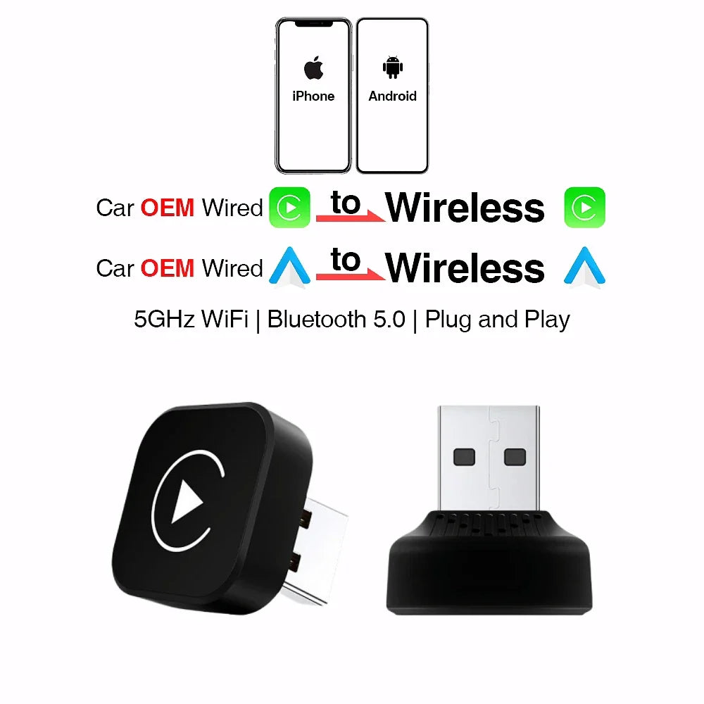 Wireless CarPlay & Android Auto Adapter – USB Mini Dongle Plug & Play for VW, Toyota, Nissan, Honda, Ford, Benz