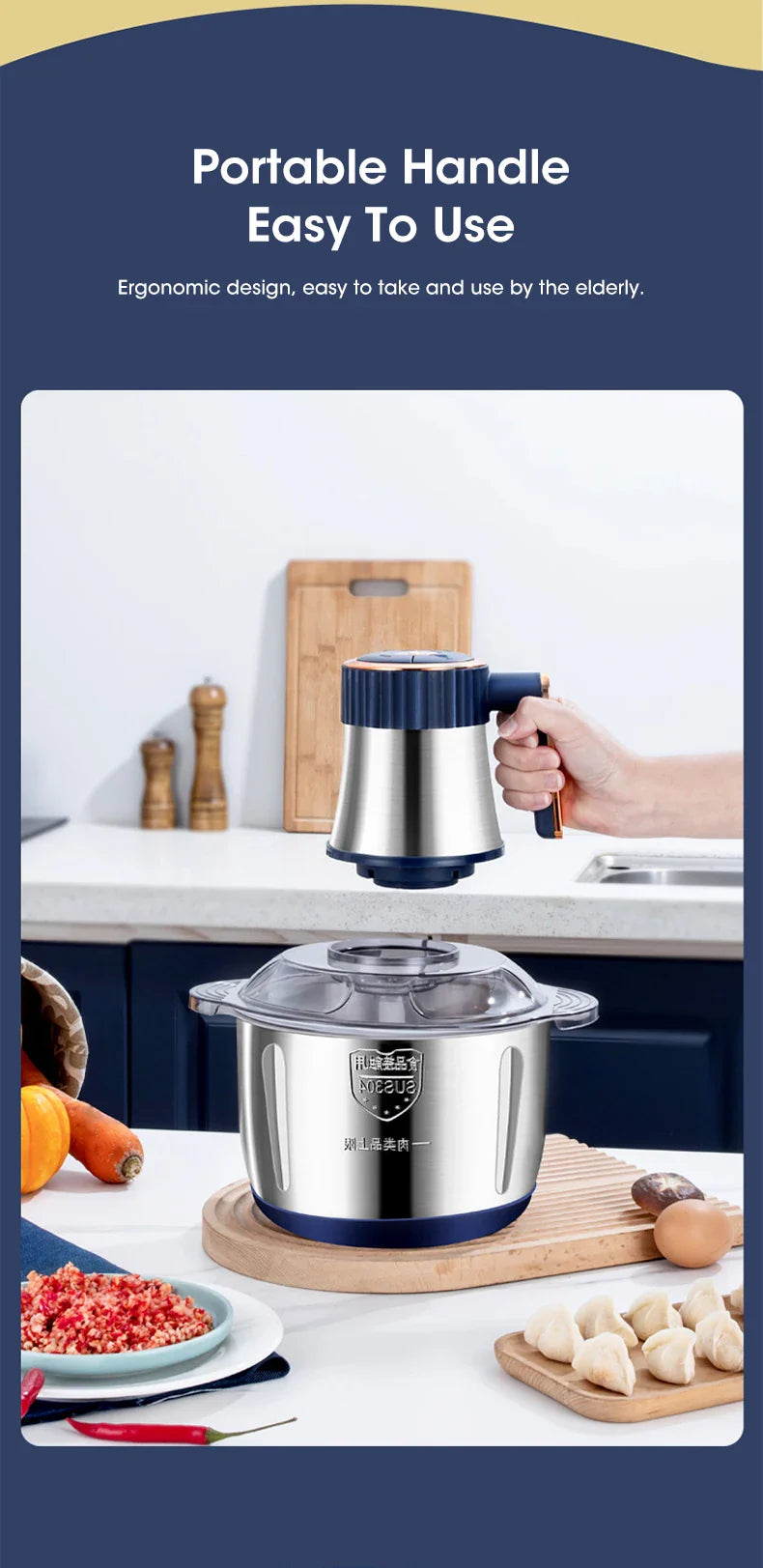 5L Electric Meat Grinder – 304 Stainless Steel Food Crusher & Multifunctional Vegetable Chopper for Baby Food