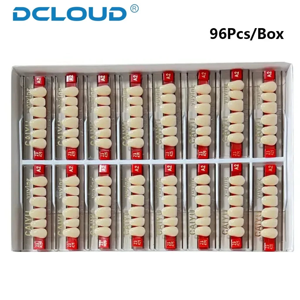 96PCS Dental Resin Denture Teeth Set – Upper & Lower Full Acrylic False Teeth Model (A2/A3 Shades, Anterior & Posterior)