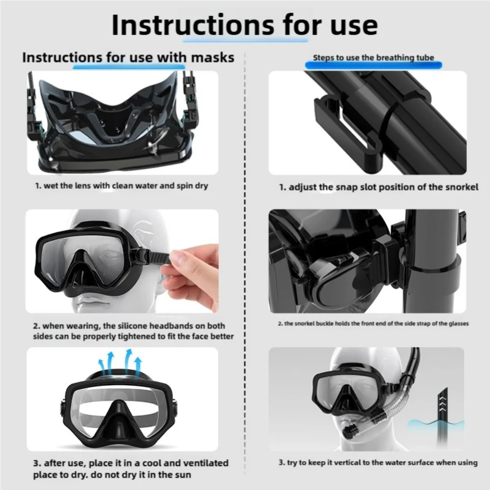 Dry Snorkel Set with Tempered Glass Diving Mask – Professional Panoramic Snorkeling & Swimming Training Gear for Adults