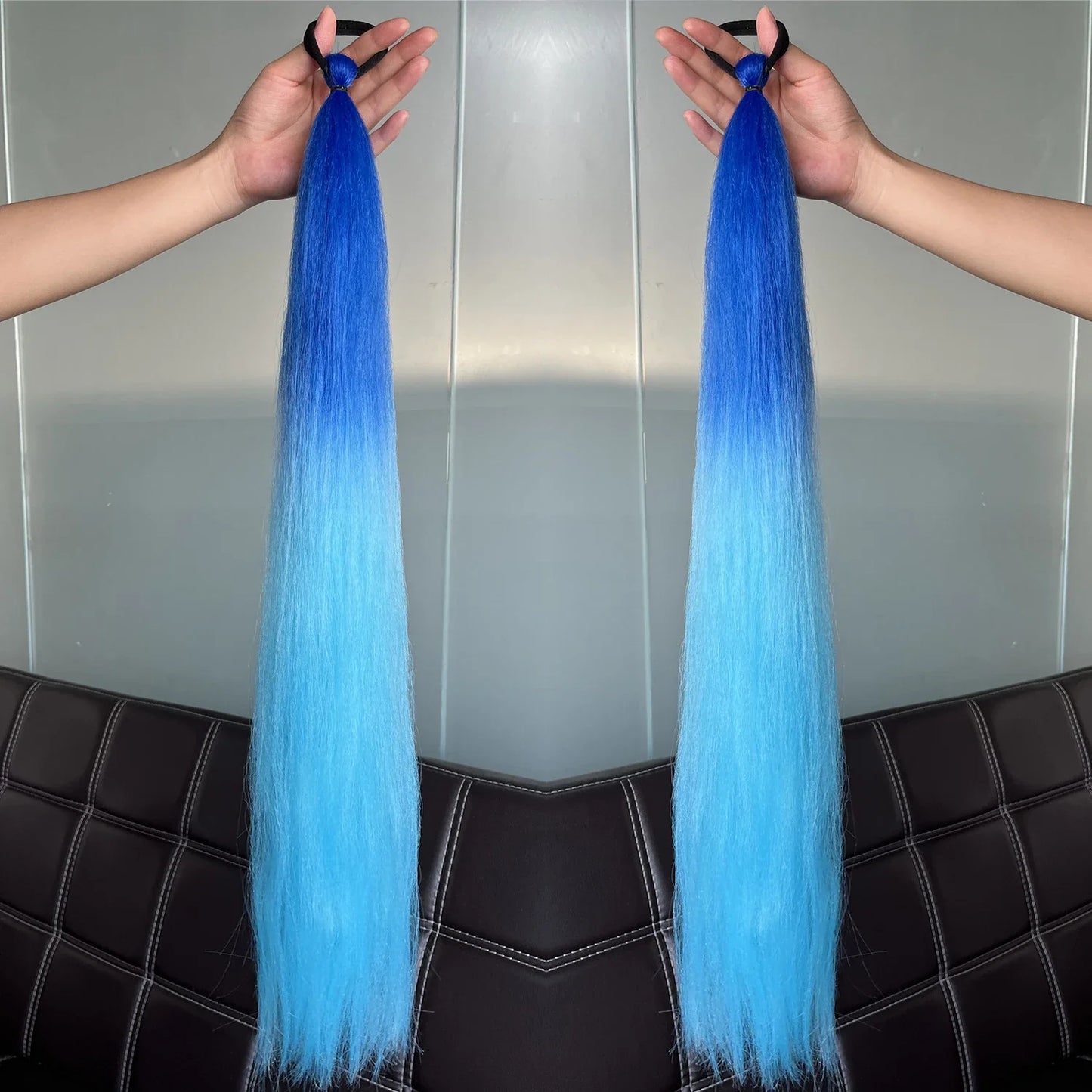 2Pcs Purple Synthetic Ponytail Extensions – Long Straight Hair Accessories with Rubber Bands for Women & Halloween