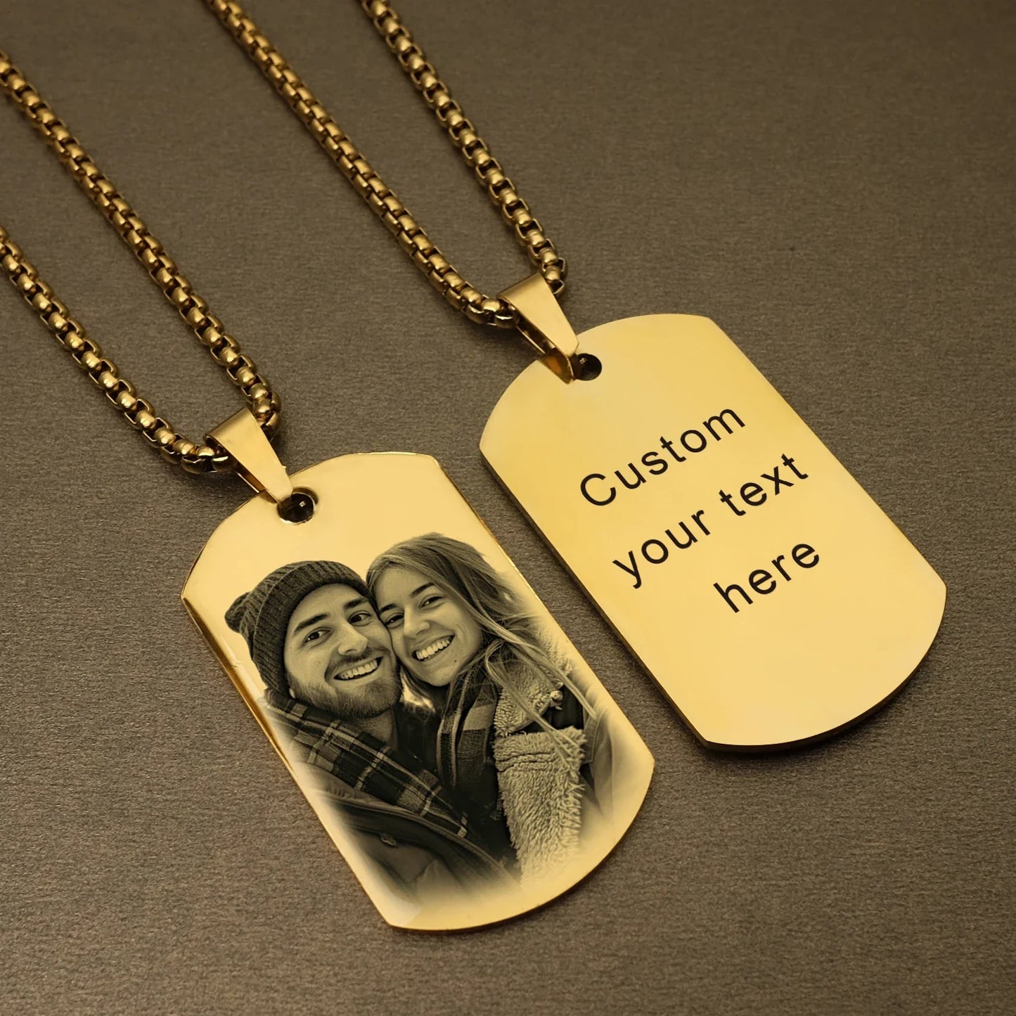 Personalized Custom Photo & Message Necklace Pendant Keychain - Engraved Dog Tag, Customized Photo Necklace, Christmas Gift