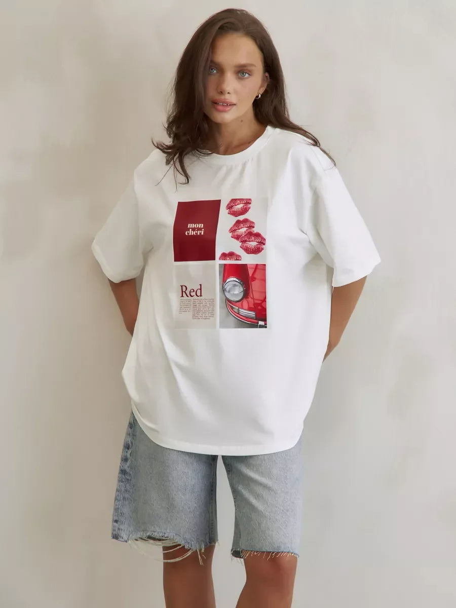 Women’s Y2K Graphic Print T-Shirt – Pure Cotton Short Sleeve Retro High Street Summer Top