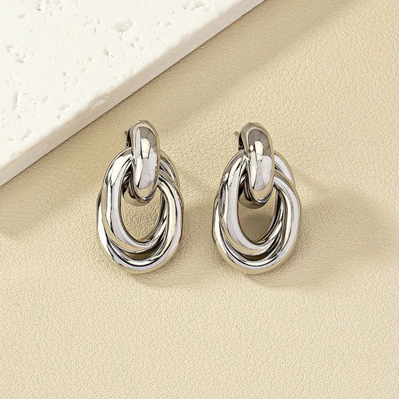 Gold & Silver Knot Hoop Earrings – Trendy Shiny Eardrop Jewelry for Women