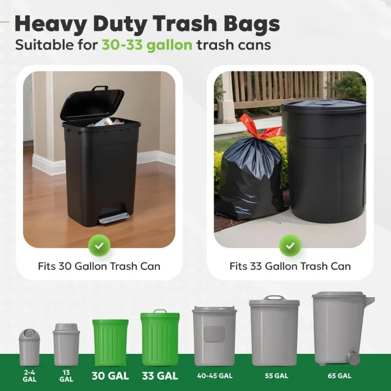 Heavy Duty Leak Proof Garbage Bags – 100pcs Extra Large 3.0mm Thick Tear Resistant Odor Proof Trash Bags Roll Pack