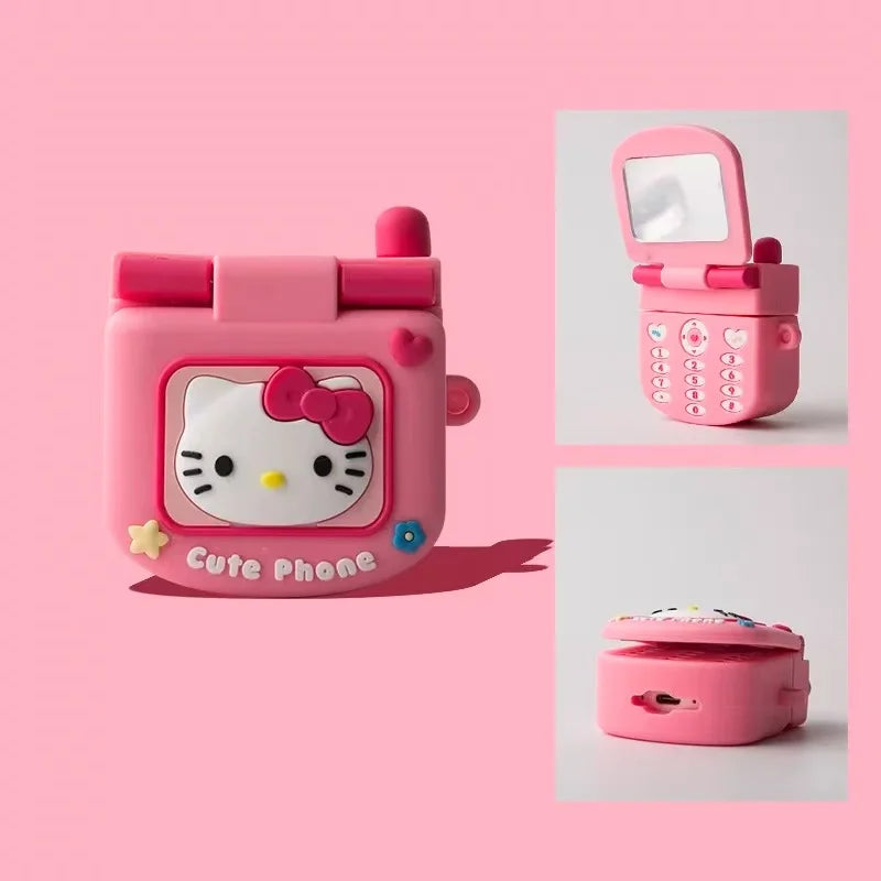AirPods 1/2/3/4 Pro/Pro2 Silicone Case – 3D Hello Kitty Cartoon Headphone Box with Retro Mirror KT Cover