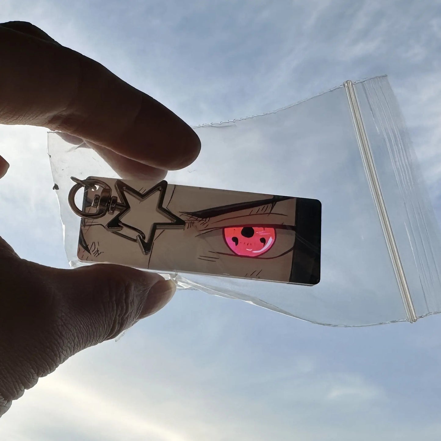 Naruto Acrylic Keychain — Double-Sided Uchiha Itachi Shining Eyes Pendant, Rectangular Backpack Charm, Christmas Gift