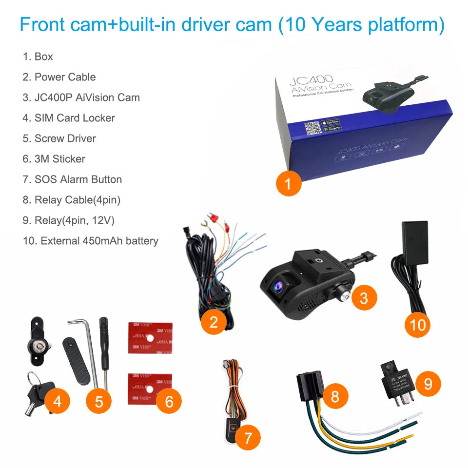 Jimi JC400P 4G Car Camera – 1080P Dual Cameras, GPS Tracking, Wifi Hotspot, Live Stream, DVR Dash Cam with Free App
