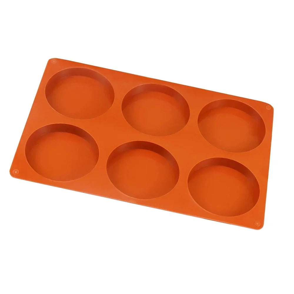 6-Hole Round Silicone Baking Mold – Cake, Jelly, Pudding, Soap & Ice Making Tool for Pastry, Bread & Dessert Decoration