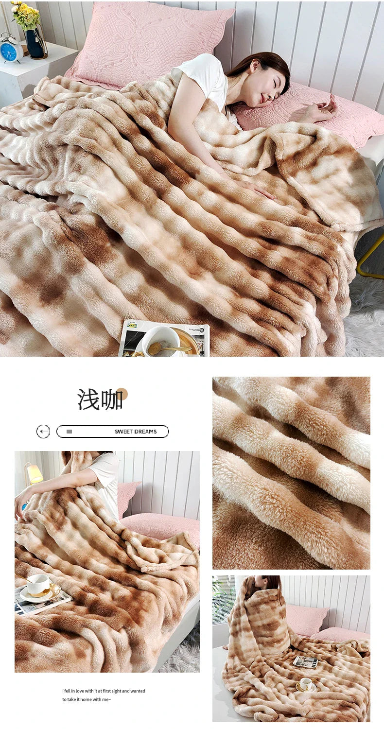 2025 Gradient Color Bubble Fleece Blanket – Double-Sided Milk Fleece Sofa & Air Conditioner Nap Blanket