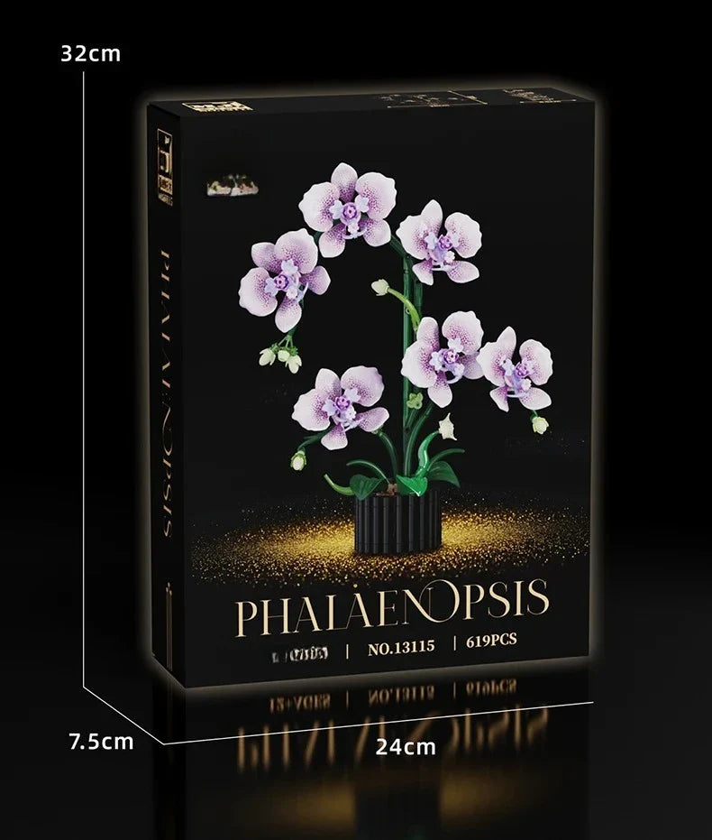 619PCS Phalaenopsis Orchid Building Blocks – Potted Flower Model Toy for Kids & Home Decor