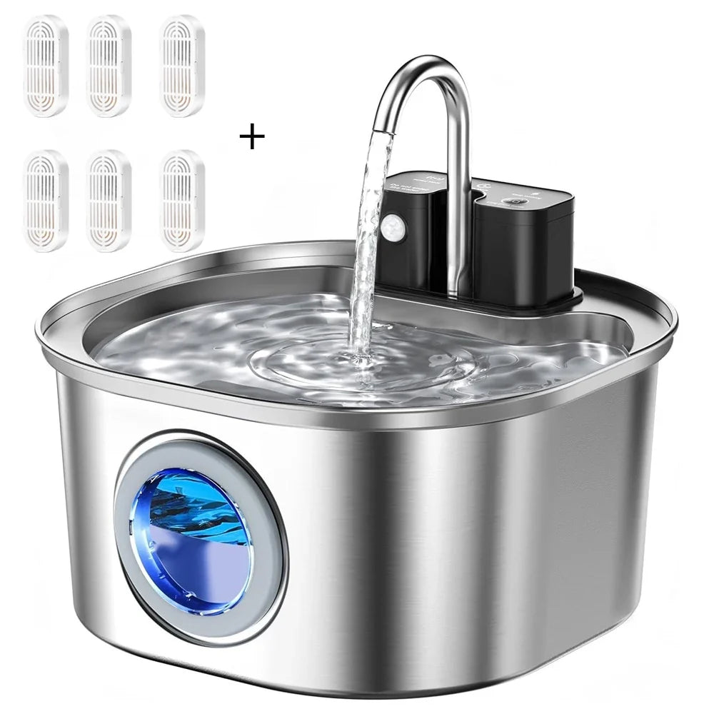 3L Stainless Steel Pet Water Fountain - Wireless Rechargeable Sensor Cat & Dog Drinking Dispenser